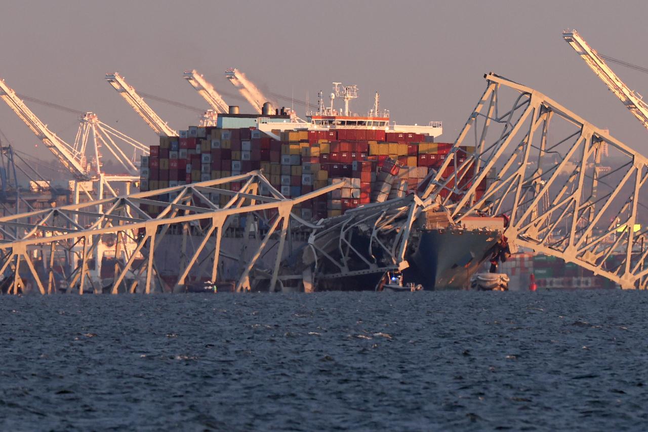 Francis Scott Key Bridge collapses in a matter of seconds after cargo ships slams into column